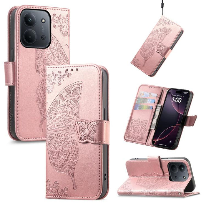 Funda para teléfono de cuero con relieve de flor de amor y mariposa, For Xiaomi Redmi Note 14 5G, For Xiaomi Redmi Note 14 Pro+ 5G, For Xiaomi Redmi Note 14 Pro 5G, For Xiaomi Redmi 13 4G, For Xiaomi Redmi Turbo 3 5G, For Xiaomi Redmi Note 12R         ...