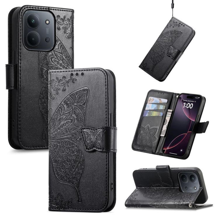 Funda para teléfono de cuero con relieve de flor de amor y mariposa, For Xiaomi Redmi Note 14 5G, For Xiaomi Redmi Note 14 Pro+ 5G, For Xiaomi Redmi Note 14 Pro 5G, For Xiaomi Redmi 13 4G, For Xiaomi Redmi Turbo 3 5G, For Xiaomi Redmi Note 12R         ...