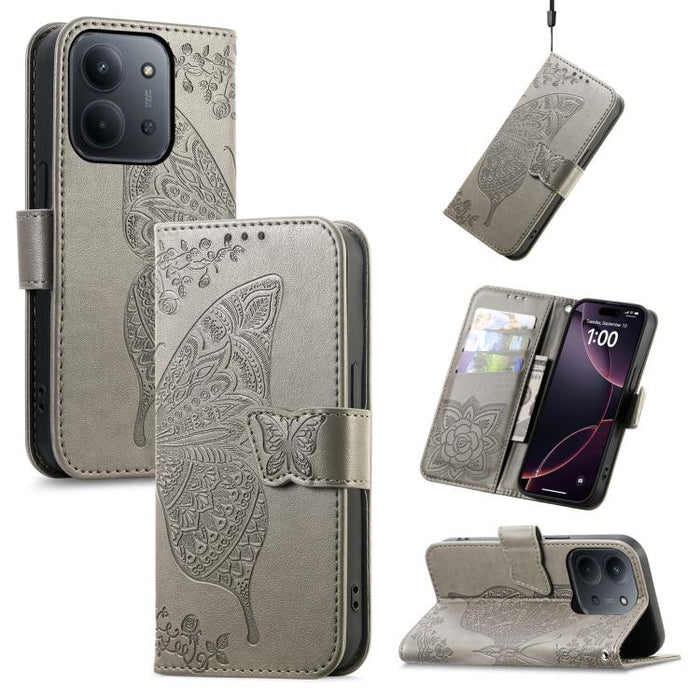 Funda para teléfono de cuero con relieve de flor de amor y mariposa, For Xiaomi Redmi Note 14 5G, For Xiaomi Redmi Note 14 Pro+ 5G, For Xiaomi Redmi Note 14 Pro 5G, For Xiaomi Redmi 13 4G, For Xiaomi Redmi Turbo 3 5G, For Xiaomi Redmi Note 12R         ...