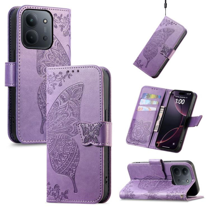 Funda para teléfono de cuero con relieve de flor de amor y mariposa, For Xiaomi Redmi Note 14 5G, For Xiaomi Redmi Note 14 Pro+ 5G, For Xiaomi Redmi Note 14 Pro 5G, For Xiaomi Redmi 13 4G, For Xiaomi Redmi Turbo 3 5G, For Xiaomi Redmi Note 12R         ...