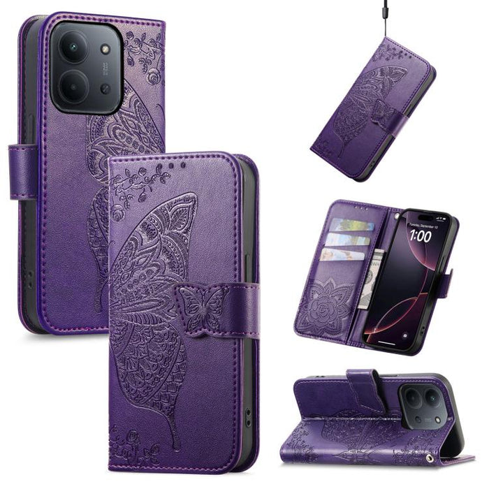 Funda para teléfono de cuero con relieve de flor de amor y mariposa, For Xiaomi Redmi Note 14 5G, For Xiaomi Redmi Note 14 Pro+ 5G, For Xiaomi Redmi Note 14 Pro 5G, For Xiaomi Redmi 13 4G, For Xiaomi Redmi Turbo 3 5G, For Xiaomi Redmi Note 12R         ...