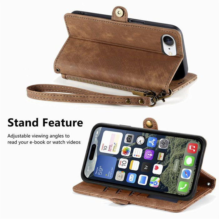 Estuche de teléfono de cuero con hebilla lateral de billetera con cremallera geométrica, For iPhone 17e / 16e, For iPhone 17 Pro Max, For iPhone 17 Pro, For iPhone 17, For iPhone Air, For iPhone 16 Pro Max, For iPhone 16 Pro, For iPhone 16 Plus        ...