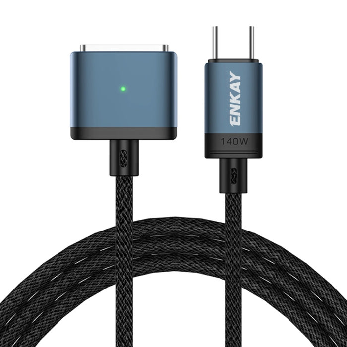 ENKAY 140W USB-C / Type-C a MagSafe 3 Cable de carga magnético trenzado de nylon con indicador LED para MacBook 6.6FT, ENKAY Grey, ENKAY Blue