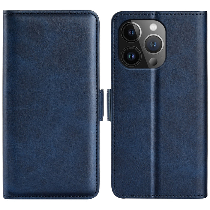 Estuche para teléfono de cuero con tapa horizontal y hebilla magnética de doble cara