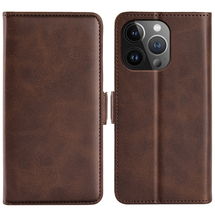 Estuche para teléfono de cuero con tapa horizontal y hebilla magnética de doble cara