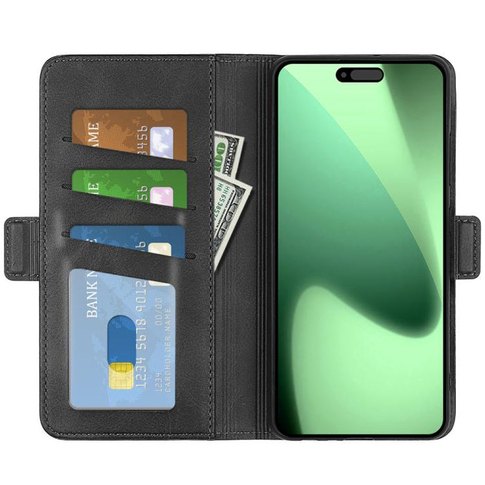 Estuche para teléfono de cuero con tapa horizontal y hebilla magnética de doble cara
