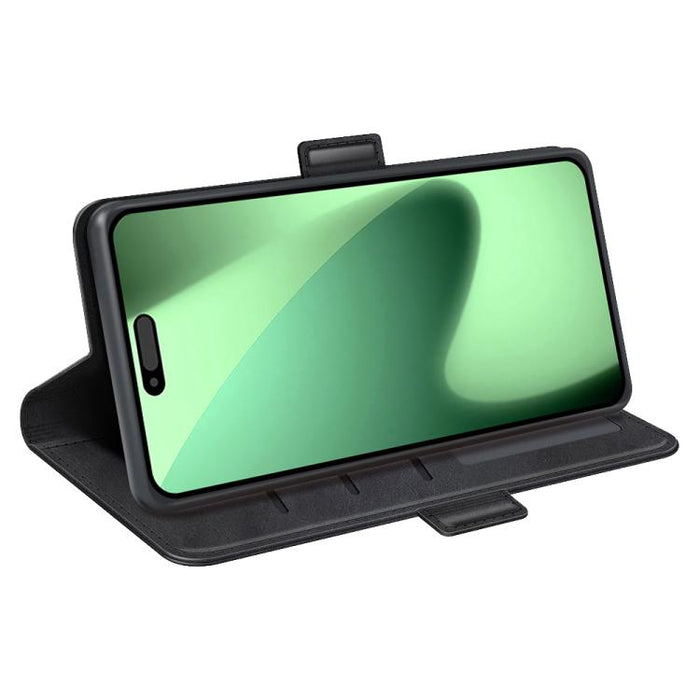 Estuche para teléfono de cuero con tapa horizontal y hebilla magnética de doble cara