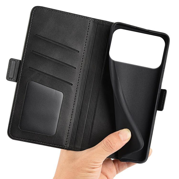 Estuche para teléfono de cuero con tapa horizontal y hebilla magnética de doble cara
