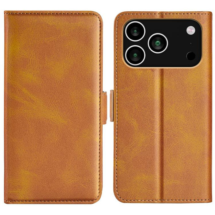 Estuche para teléfono de cuero con tapa horizontal y hebilla magnética de doble cara