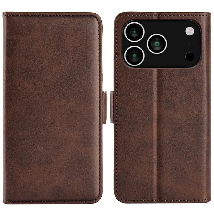 Estuche para teléfono de cuero con tapa horizontal y hebilla magnética de doble cara