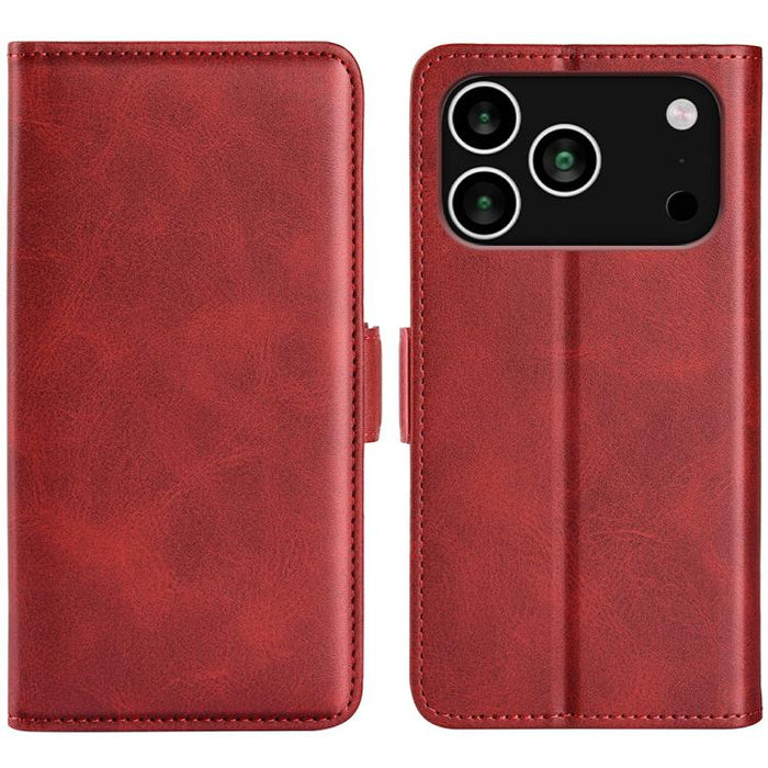 Estuche para teléfono de cuero con tapa horizontal y hebilla magnética de doble cara