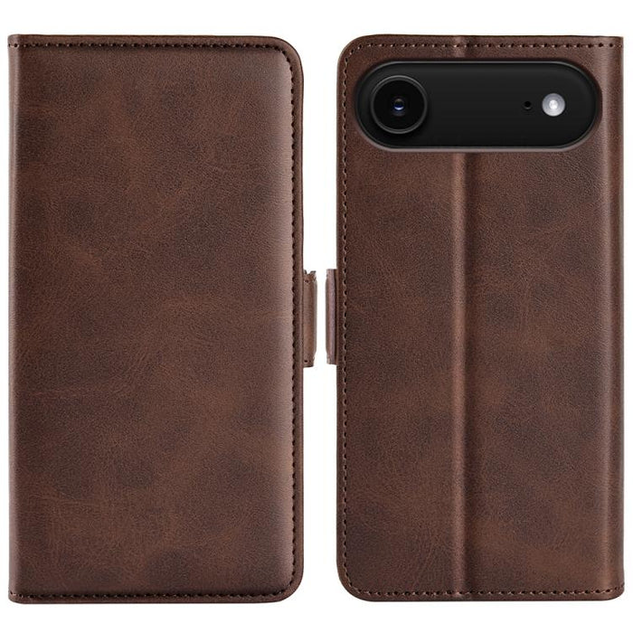 Estuche para teléfono de cuero con tapa horizontal y hebilla magnética de doble cara