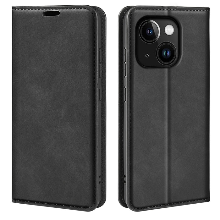 Estuche para teléfono de cuero con succión magnética de piel retro