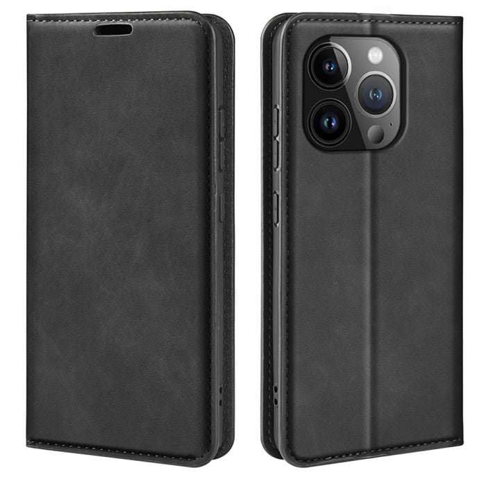 Estuche para teléfono de cuero con succión magnética de piel retro