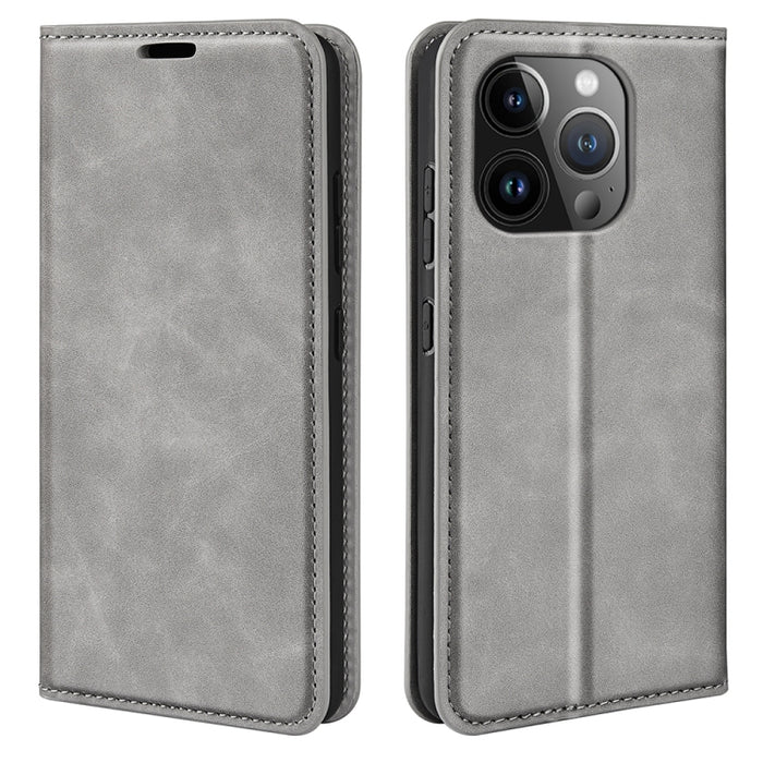 Estuche para teléfono de cuero con succión magnética de piel retro