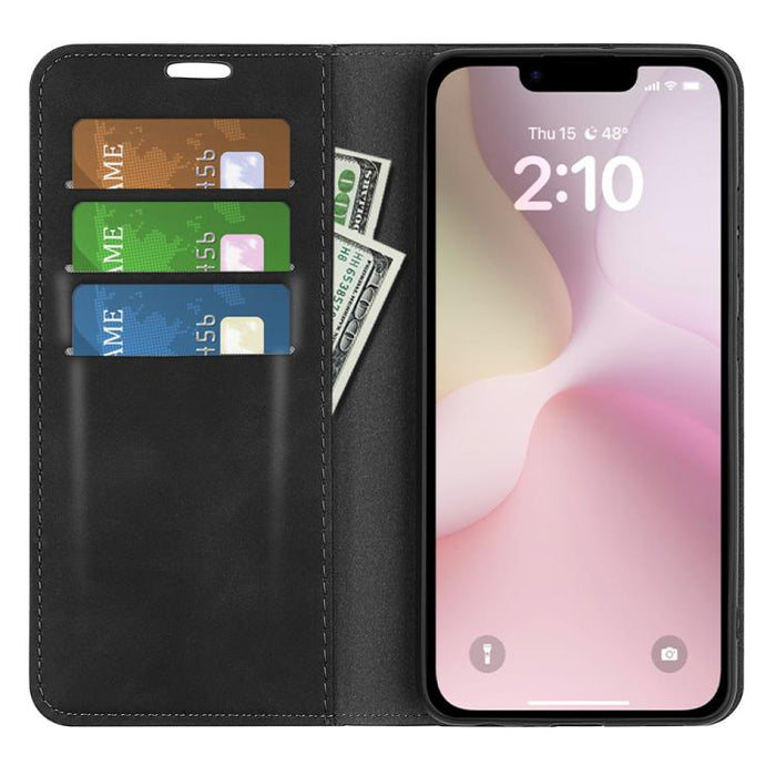 Estuche para teléfono de cuero con succión magnética de piel retro