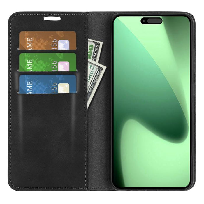 Estuche para teléfono de cuero con succión magnética de piel retro