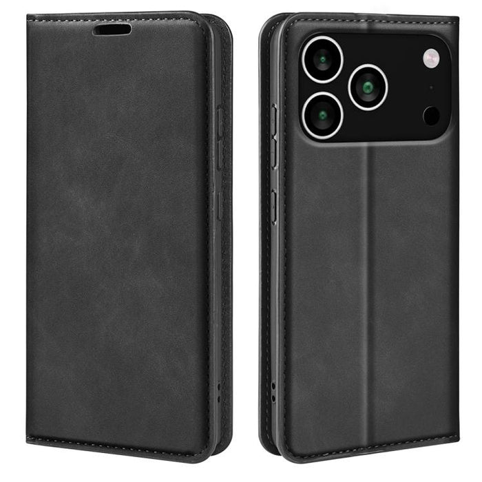 Estuche para teléfono de cuero con succión magnética de piel retro