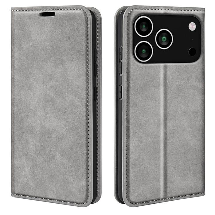 Estuche para teléfono de cuero con succión magnética de piel retro