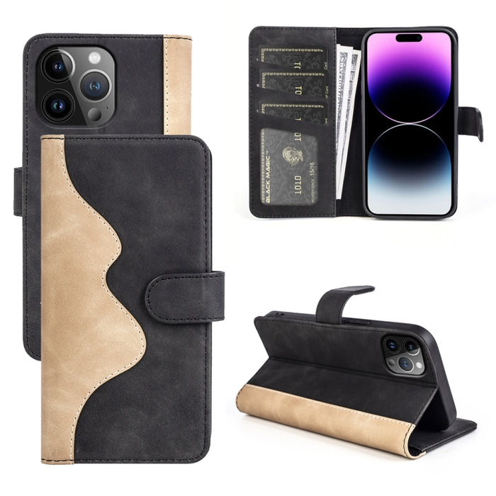 Funda de cuero para teléfono con tapa horizontal y costuras