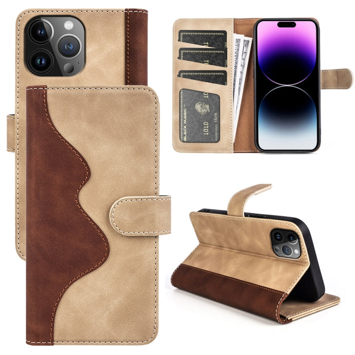 Funda de cuero para teléfono con tapa horizontal y costuras
