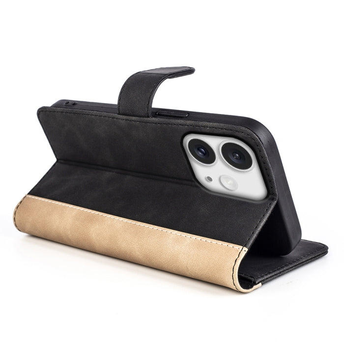 Funda de cuero para teléfono con tapa horizontal y costuras