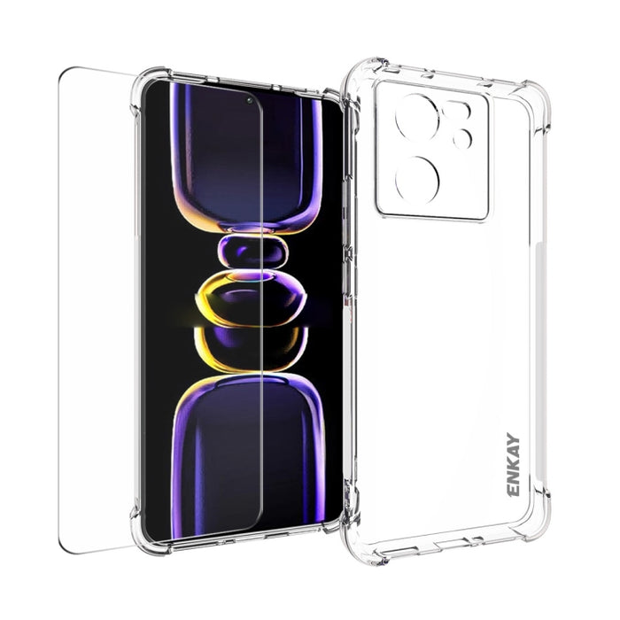 ENKAY Funda de teléfono transparente de TPU a prueba de golpes con película de vidrio, For Xiaomi Redmi Note 12s, For Redmi K60 Ultra, For Xiaomi Redmi 12C, For Xiaomi 13T