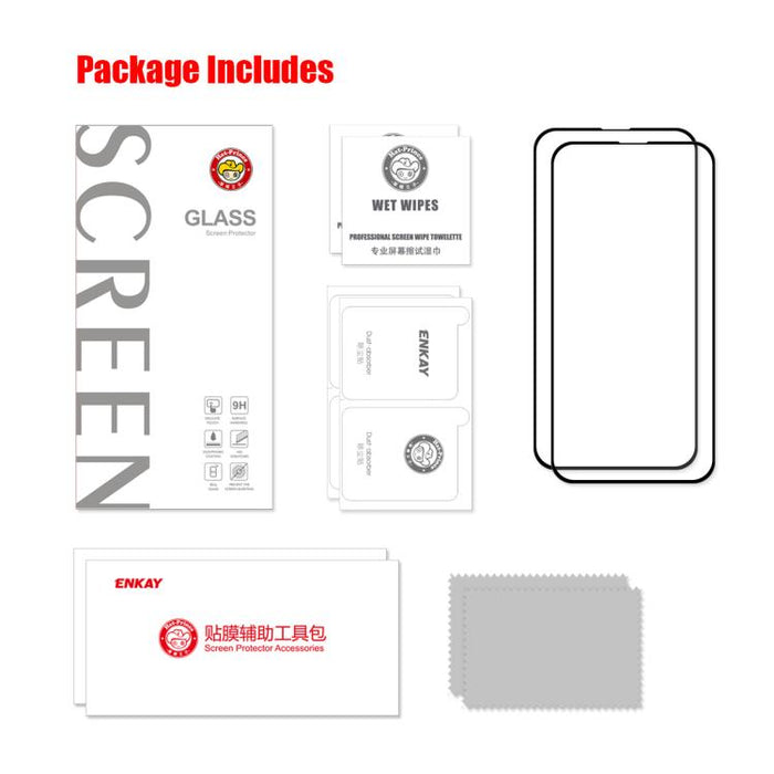 2 uds ENKAY pegamento completo alto aluminio-silicio película de vidrio templado, For iPhone 16 Pro Max, For iPhone 16 Pro, For iPhone 16 Plus, For iPhone 16, iPhone 16e, For iPhone 15 Pro Max, For iPhone 15 Pro, For iPhone 15 Plus, For iPhone 15
