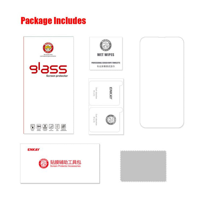 ENKAY 0.26mm 9H 2.5D Película de vidrio templado de alto aluminio y silicio, For iPhone 16 Pro Max, For iPhone 16 Pro, For iPhone 16 Plus, For iPhone 16, iPhone 16e, For iPhone 15 Pro Max, For iPhone 15 Pro, For iPhone 15 Plus, For iPhone 15