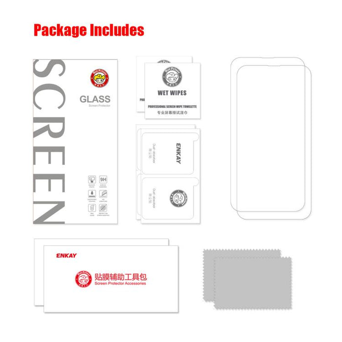 2 uds ENKAY 0,26mm 9H 2.5D alto aluminio-silicio película de vidrio templado, For iPhone 16 Pro Max, For iPhone 16 Pro, For iPhone 16 Plus, For iPhone 16, iPhone 16e, For iPhone 15 Pro Max, For iPhone 15 Pro, For iPhone 15 Plus, For iPhone 15