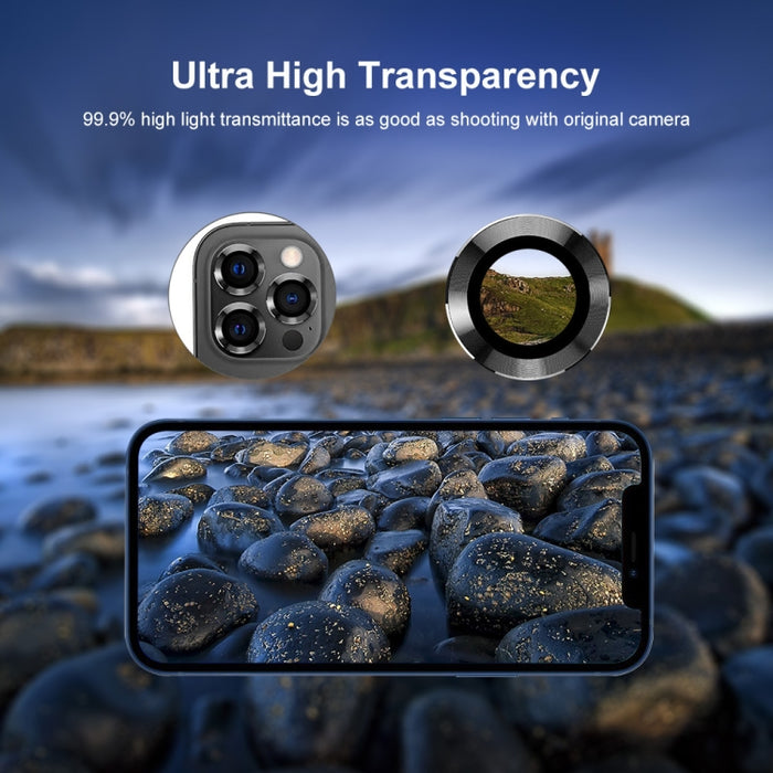 Película de vidrio templado de aleación de aluminio para lente trasera ENKAY 9H, For iPhone 15 Pro / 15 Pro Max
