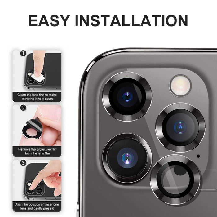 Película de vidrio templado de aleación de aluminio para lente trasera ENKAY 9H, For iPhone 15 Pro / 15 Pro Max