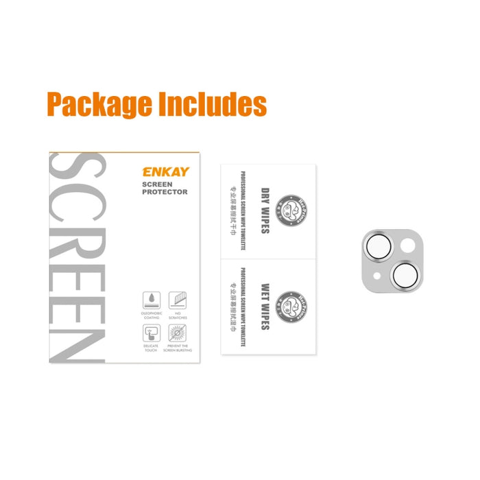Película de cubierta de lente de vidrio templado de aleación de aluminio ENKAY, For iPhone 15 / 15 Plus
