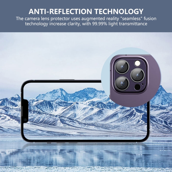 Película de vidrio templado de aleación de aluminio para lente de cámara antirreflectante ENKAY, For iPhone 15 Pro / 15 Pro Max