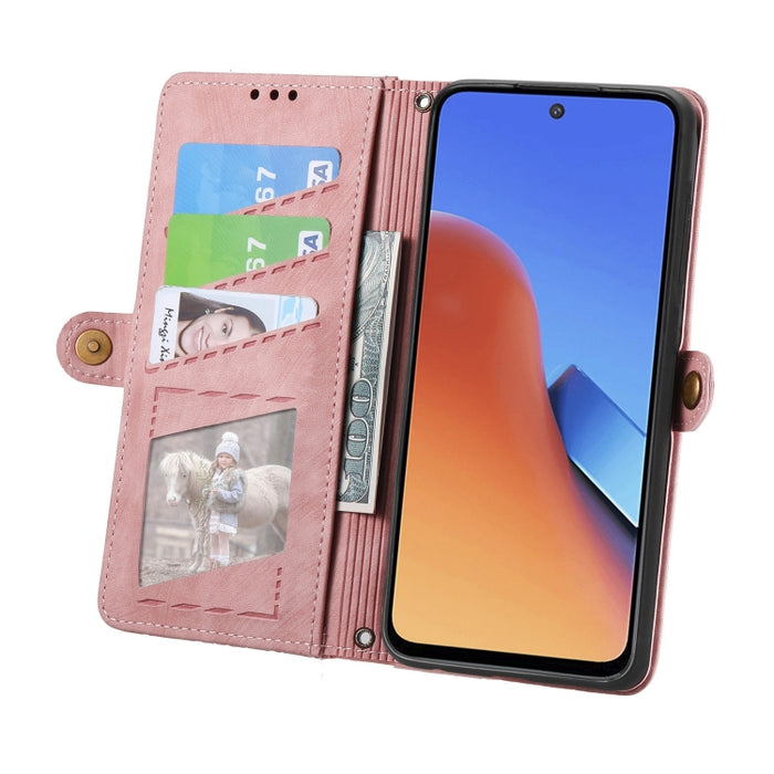 Estuche de teléfono de cuero con hebilla lateral de billetera con cremallera geométrica, For Xiaomi Redmi 12, For Xiaomi Redmi Note 12S, For Xiaomi Redmi Note 12 4G, For Redmi Note 12 Turbo, For Xiaomi Redmi Note 12 5G, For Xiaomi Redmi 12C            ...