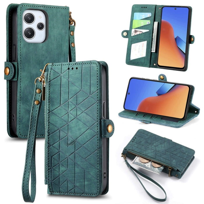 Estuche de teléfono de cuero con hebilla lateral de billetera con cremallera geométrica, For Xiaomi Redmi 12, For Xiaomi Redmi Note 12S, For Xiaomi Redmi Note 12 4G, For Redmi Note 12 Turbo, For Xiaomi Redmi Note 12 5G, For Xiaomi Redmi 12C            ...