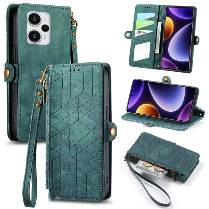 Estuche de teléfono de cuero con hebilla lateral de billetera con cremallera geométrica, For Xiaomi Redmi 12, For Xiaomi Redmi Note 12S, For Xiaomi Redmi Note 12 4G, For Redmi Note 12 Turbo, For Xiaomi Redmi Note 12 5G, For Xiaomi Redmi 12C            ...