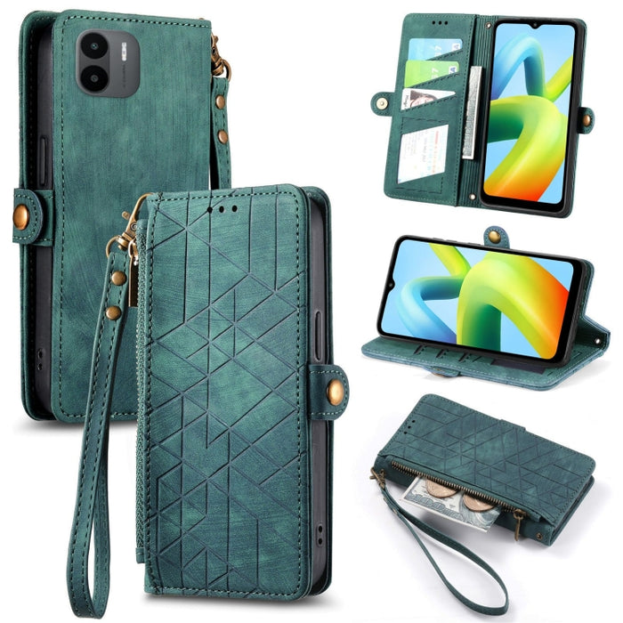 Estuche de teléfono de cuero con hebilla lateral de billetera con cremallera geométrica, For Xiaomi Redmi 12, For Xiaomi Redmi Note 12S, For Xiaomi Redmi Note 12 4G, For Redmi Note 12 Turbo, For Xiaomi Redmi Note 12 5G, For Xiaomi Redmi 12C            ...