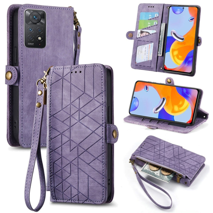 Estuche de teléfono de cuero con hebilla lateral de billetera con cremallera geométrica, For Xiaomi Redmi 12, For Xiaomi Redmi Note 12S, For Xiaomi Redmi Note 12 4G, For Redmi Note 12 Turbo, For Xiaomi Redmi Note 12 5G, For Xiaomi Redmi 12C            ...