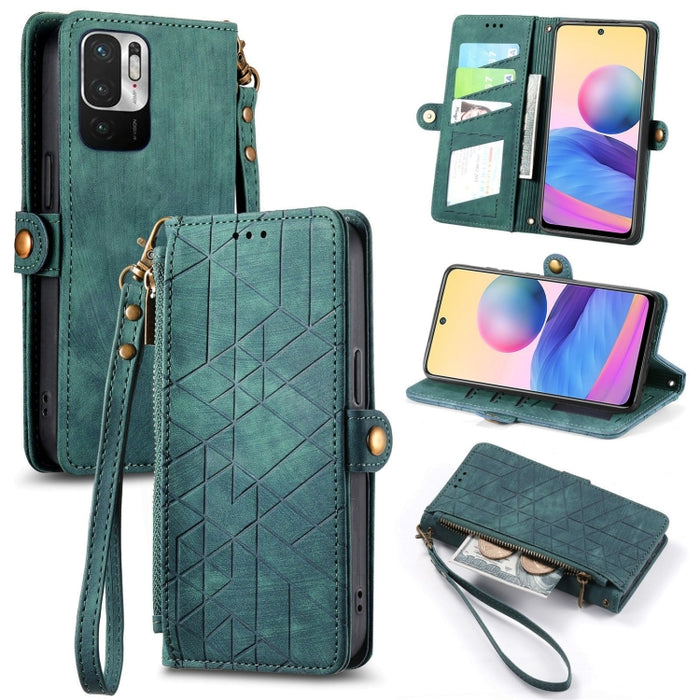 Estuche de teléfono de cuero con hebilla lateral de billetera con cremallera geométrica, For Xiaomi Redmi 12, For Xiaomi Redmi Note 12S, For Xiaomi Redmi Note 12 4G, For Redmi Note 12 Turbo, For Xiaomi Redmi Note 12 5G, For Xiaomi Redmi 12C            ...