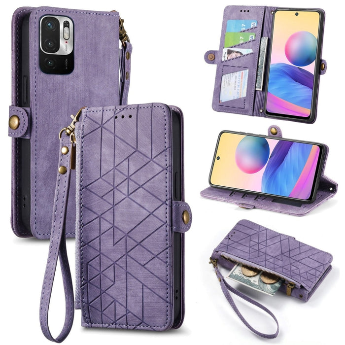 Estuche de teléfono de cuero con hebilla lateral de billetera con cremallera geométrica, For Xiaomi Redmi 12, For Xiaomi Redmi Note 12S, For Xiaomi Redmi Note 12 4G, For Redmi Note 12 Turbo, For Xiaomi Redmi Note 12 5G, For Xiaomi Redmi 12C            ...