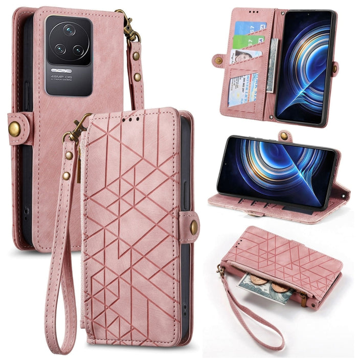 Estuche de teléfono de cuero con hebilla lateral de billetera con cremallera geométrica, For Xiaomi Redmi 12, For Xiaomi Redmi Note 12S, For Xiaomi Redmi Note 12 4G, For Redmi Note 12 Turbo, For Xiaomi Redmi Note 12 5G, For Xiaomi Redmi 12C            ...