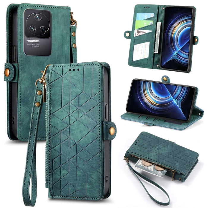 Estuche de teléfono de cuero con hebilla lateral de billetera con cremallera geométrica, For Xiaomi Redmi 12, For Xiaomi Redmi Note 12S, For Xiaomi Redmi Note 12 4G, For Redmi Note 12 Turbo, For Xiaomi Redmi Note 12 5G, For Xiaomi Redmi 12C            ...