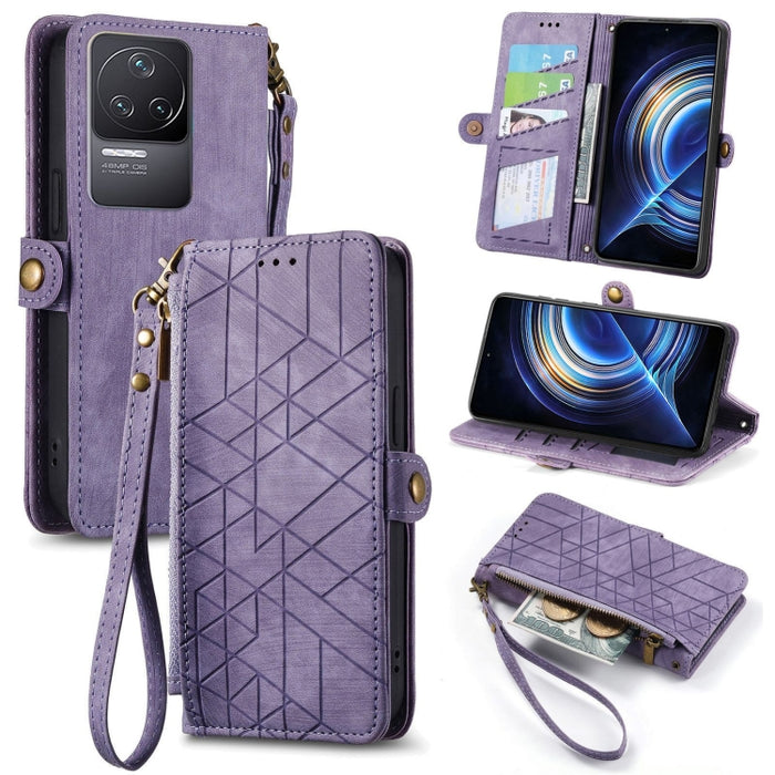 Estuche de teléfono de cuero con hebilla lateral de billetera con cremallera geométrica, For Xiaomi Redmi 12, For Xiaomi Redmi Note 12S, For Xiaomi Redmi Note 12 4G, For Redmi Note 12 Turbo, For Xiaomi Redmi Note 12 5G, For Xiaomi Redmi 12C            ...