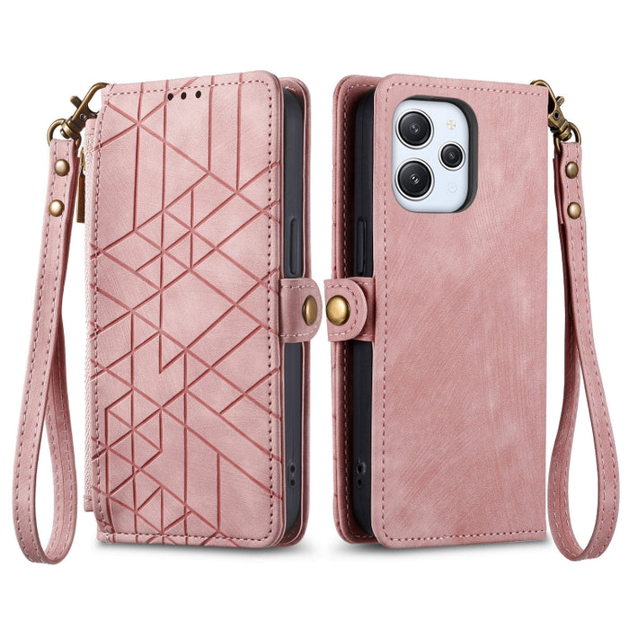 Estuche de teléfono de cuero con hebilla lateral de billetera con cremallera geométrica, For Xiaomi Redmi K40, For Xiaomi Redmi Note 9 4G, For Xiaomi Redmi 9A, For Xiaomi Redmi 9, For Xiaomi Redmi 9C, For Xiaomi Redmi Note 9, For Xiaomi Redmi K30 Pro  ...
