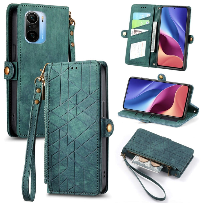 Estuche de teléfono de cuero con hebilla lateral de billetera con cremallera geométrica, For Xiaomi Redmi K40, For Xiaomi Redmi Note 9 4G, For Xiaomi Redmi 9A, For Xiaomi Redmi 9, For Xiaomi Redmi 9C, For Xiaomi Redmi Note 9, For Xiaomi Redmi K30 Pro  ...