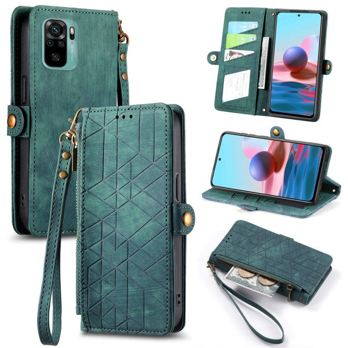 Estuche de teléfono de cuero con hebilla lateral de billetera con cremallera geométrica, For Xiaomi Redmi 12, For Xiaomi Redmi Note 12S, For Xiaomi Redmi Note 12 4G, For Redmi Note 12 Turbo, For Xiaomi Redmi Note 12 5G, For Xiaomi Redmi 12C            ...