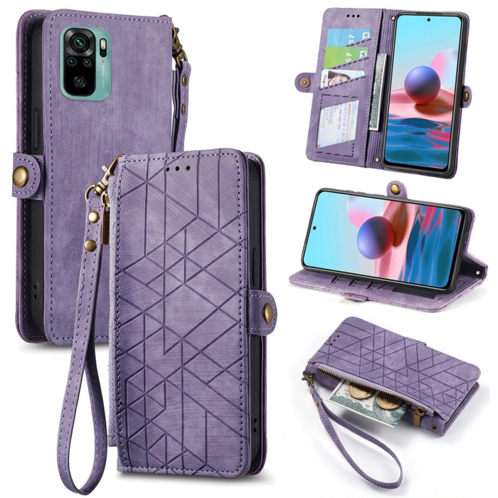 Estuche de teléfono de cuero con hebilla lateral de billetera con cremallera geométrica, For Xiaomi Redmi 12, For Xiaomi Redmi Note 12S, For Xiaomi Redmi Note 12 4G, For Redmi Note 12 Turbo, For Xiaomi Redmi Note 12 5G, For Xiaomi Redmi 12C            ...