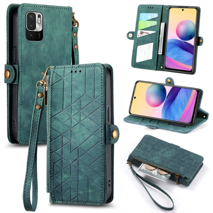 Estuche de teléfono de cuero con hebilla lateral de billetera con cremallera geométrica, For Xiaomi Redmi 12, For Xiaomi Redmi Note 12S, For Xiaomi Redmi Note 12 4G, For Redmi Note 12 Turbo, For Xiaomi Redmi Note 12 5G, For Xiaomi Redmi 12C            ...