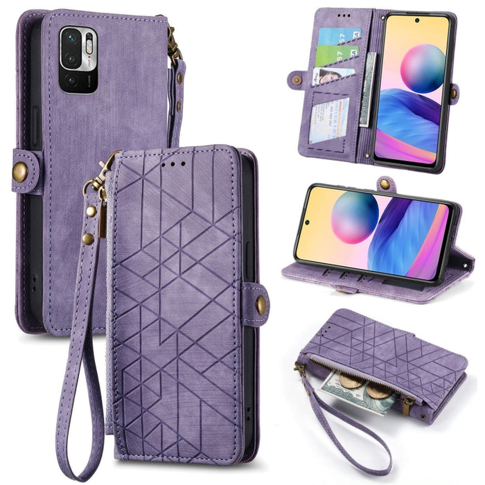 Estuche de teléfono de cuero con hebilla lateral de billetera con cremallera geométrica, For Xiaomi Redmi 12, For Xiaomi Redmi Note 12S, For Xiaomi Redmi Note 12 4G, For Redmi Note 12 Turbo, For Xiaomi Redmi Note 12 5G, For Xiaomi Redmi 12C            ...